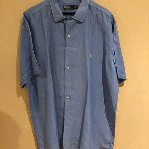 Light blue linen silk blend polo